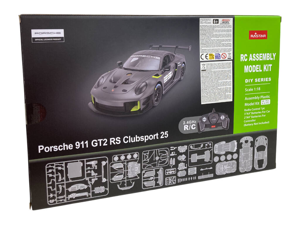Porsche 911 GT2 RS Clubsport 25 Black Radio Control 1:18 Kit de construction de 68 pièces à assembler