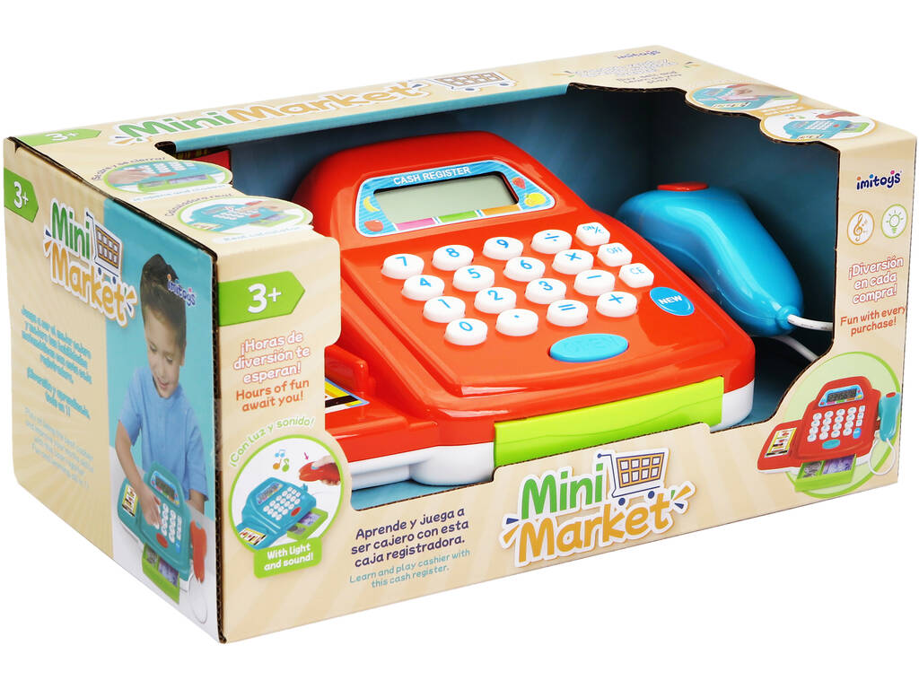 Mini caisse enregistreuse rouge avec lumière, sons et calculatrice
