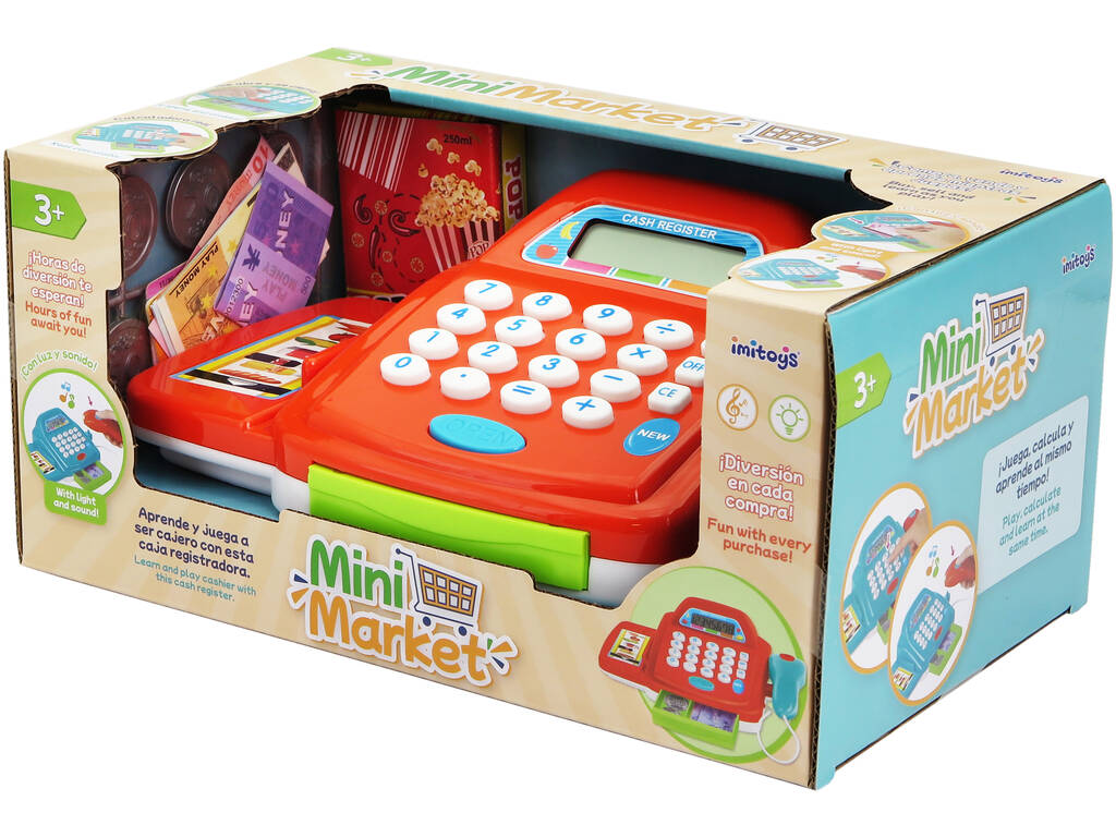 Mini caisse enregistreuse rouge avec lumière, sons et calculatrice
