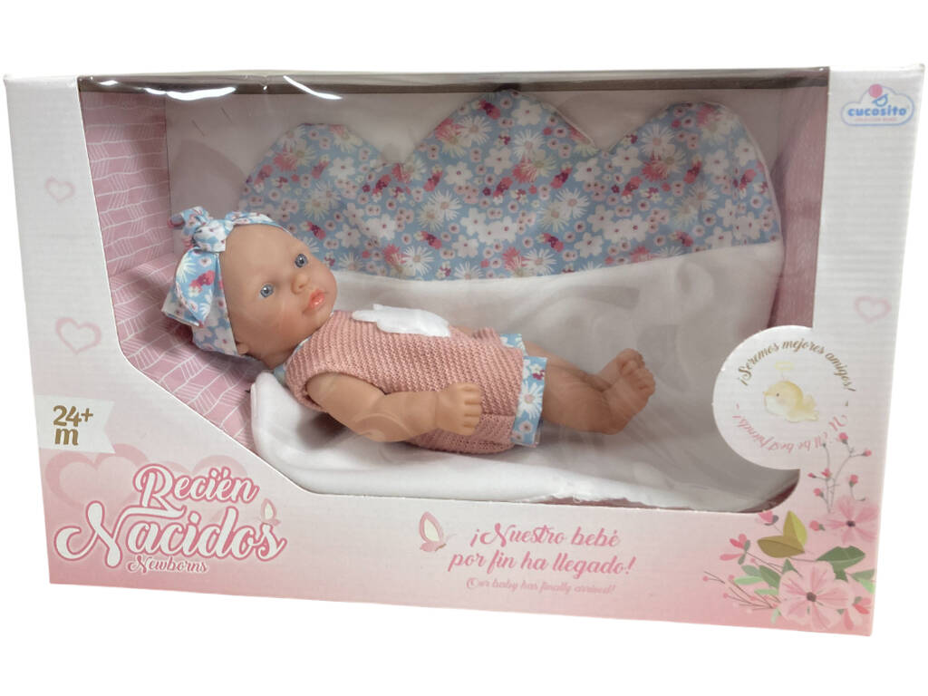 Bambola neonata 28 cm con look rosa e fiori