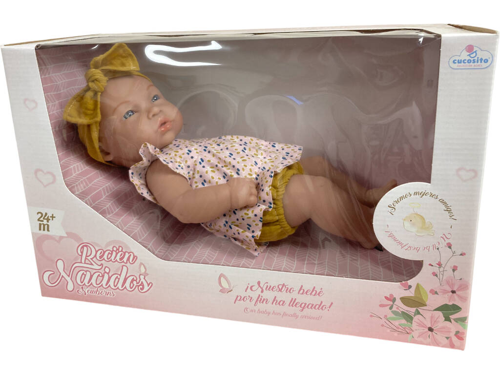 Poupée nouveau-né 35 cm avec ruban jaune