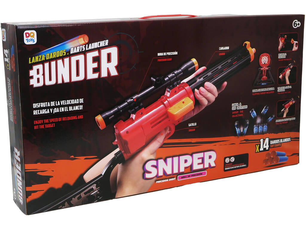 Lanceur de fléchettes Bunder Sniper avec 14 fléchettes et cibles