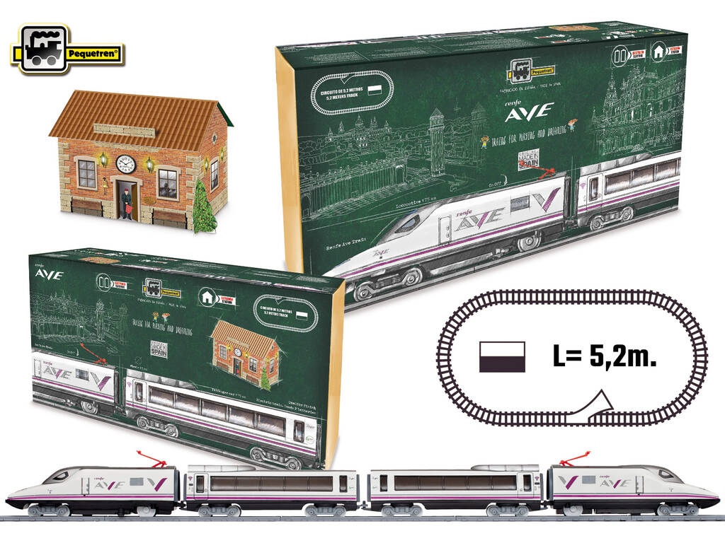 Treno elettrico Renfe AVE con stazione e ferrovia