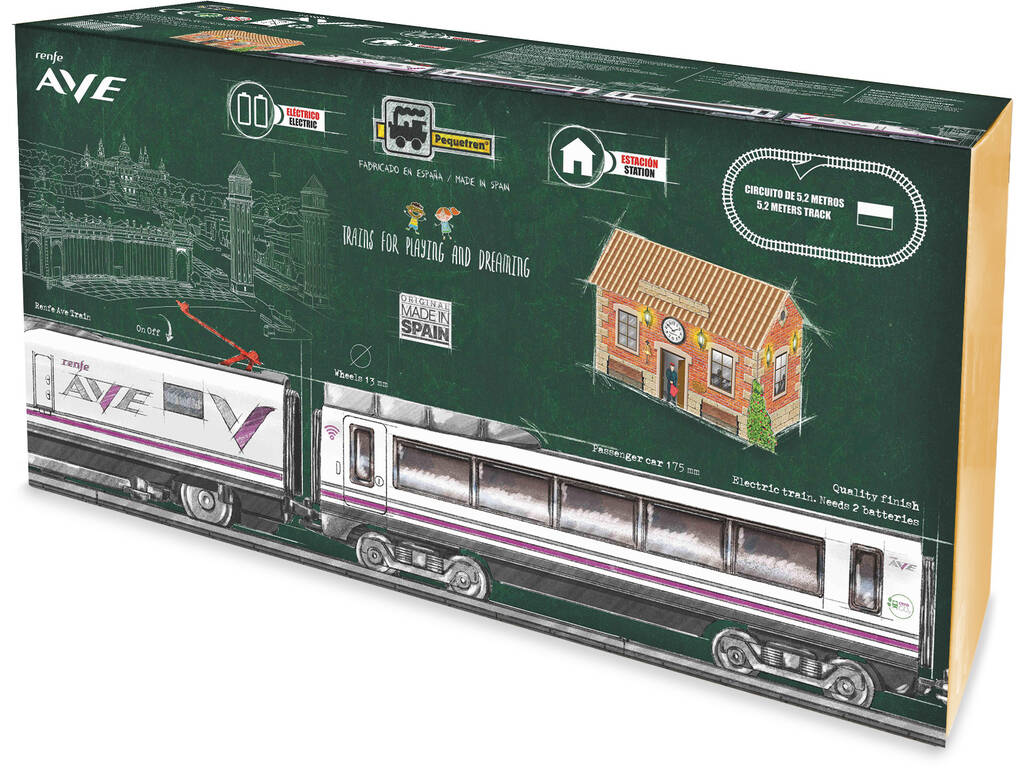 Treno elettrico Renfe AVE con stazione e ferrovia