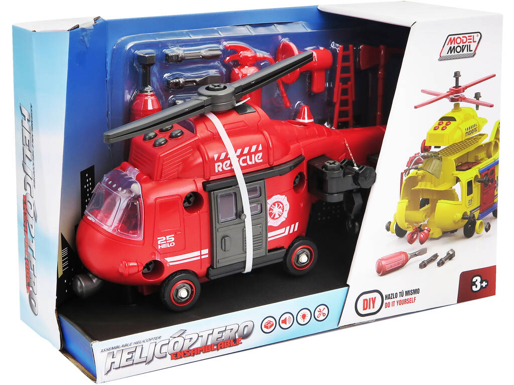 Feuerwehr-Hubschrauber zum Zusammenbauen mit Licht und Geräuschen