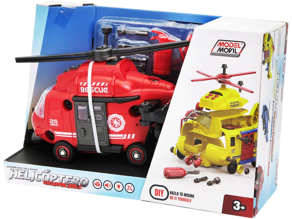 Feuerwehr-Hubschrauber zum Zusammenbauen mit Licht und Geräuschen