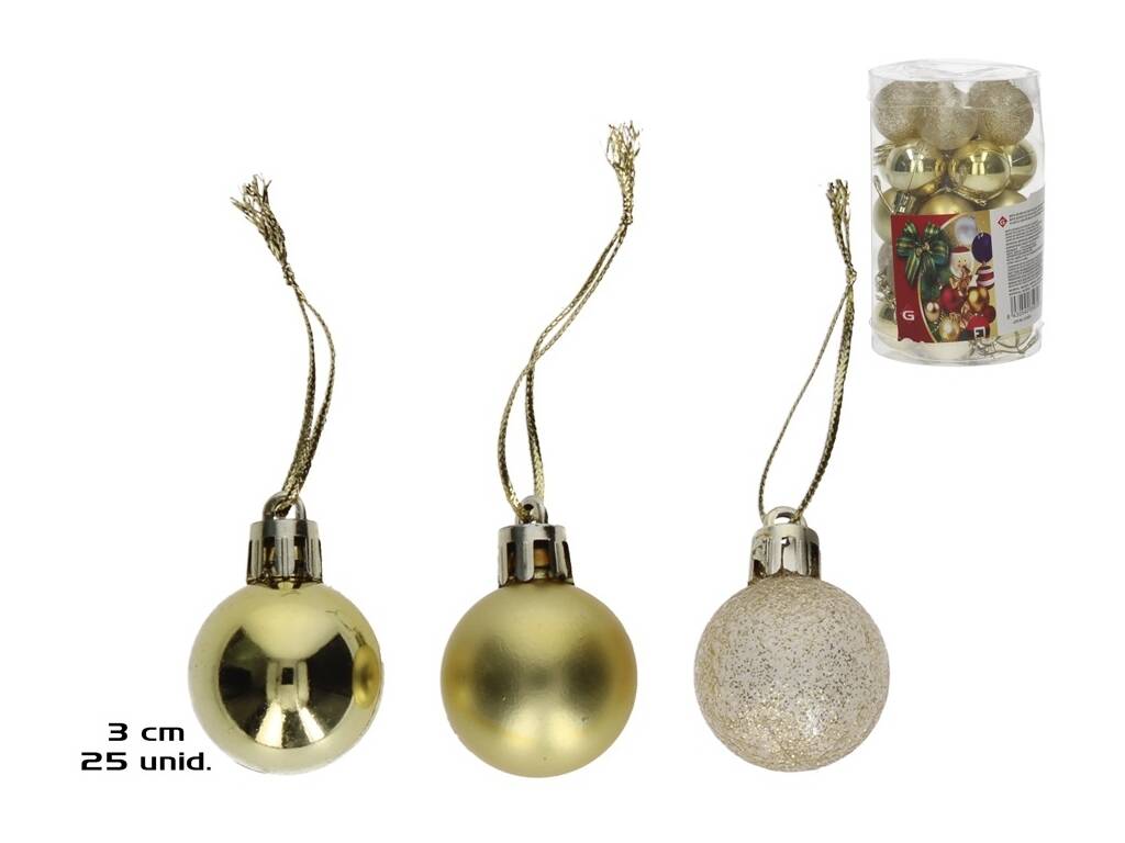 Bocal avec 25 boules de Noël assorties 3 cm Couleur or