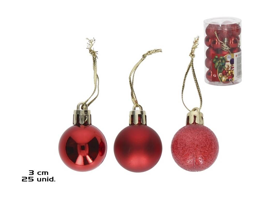 Bocal avec 25 boules de Noël assorties Couleur rouge 3 cm