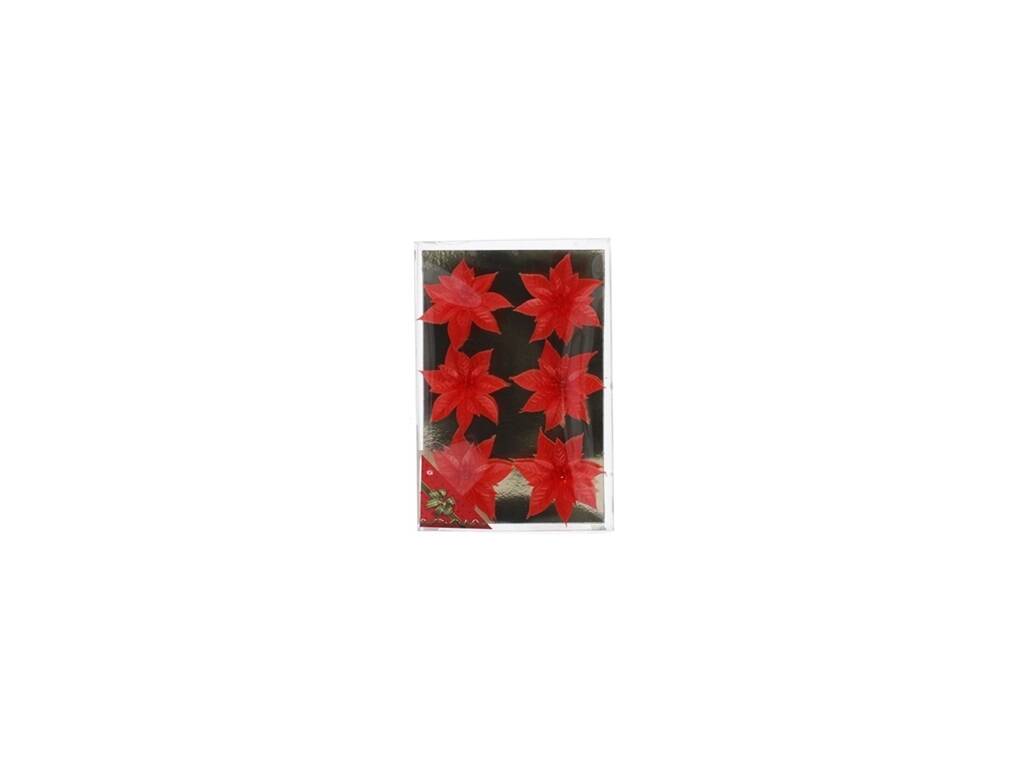 Pack mit 6 Roten Weihnachtsblumen mit Clip 9 cm