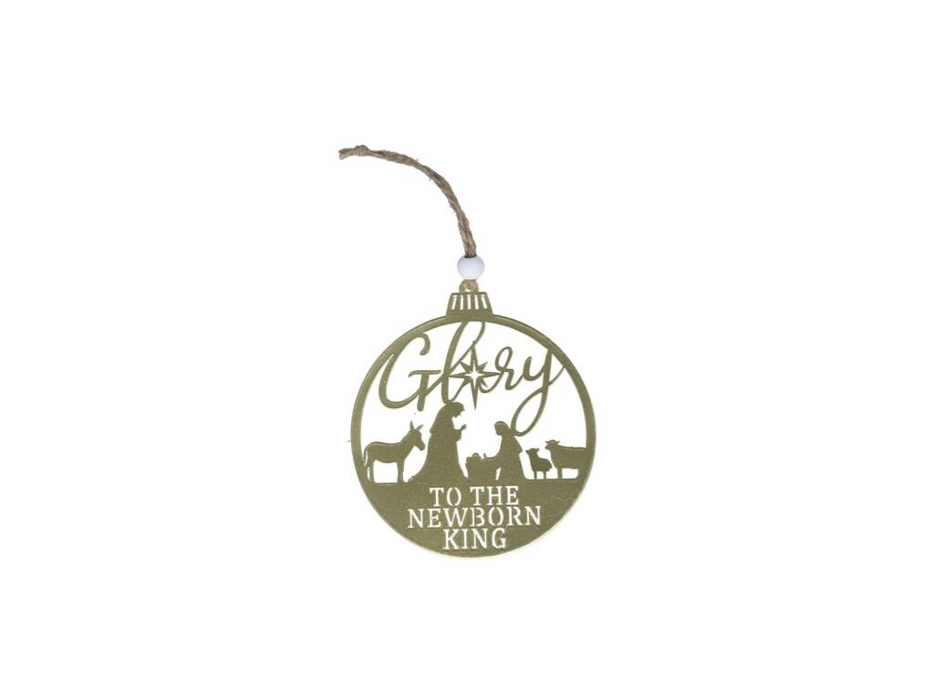 Pendentif boule de Noël plat et doré 10x9 cm