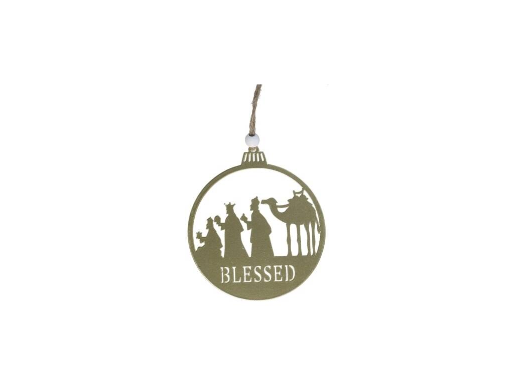 Pendentif boule de Noël plat et doré 10x9 cm
