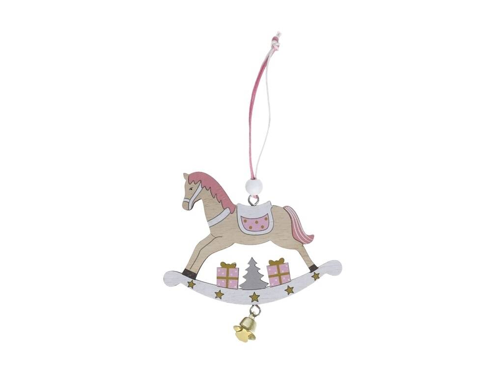 Cheval en bois suspendu avec cloche 9x10x1 cm