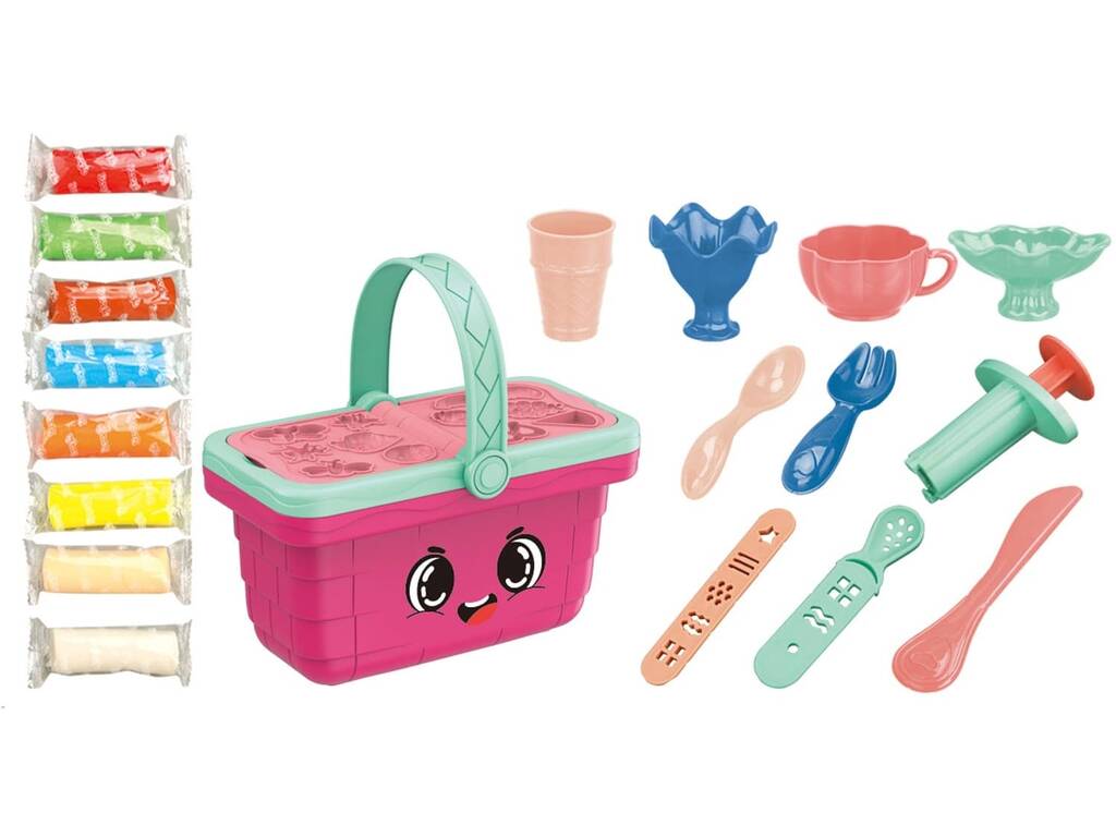 Set de pâte à mouler Panier pique-nique rose avec 19 pièces