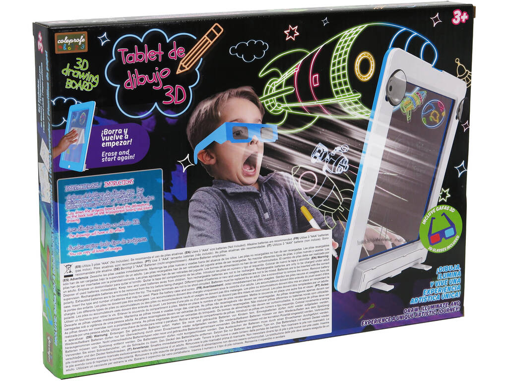 Tablet da disegno 3D blu con luce e occhiali 3D