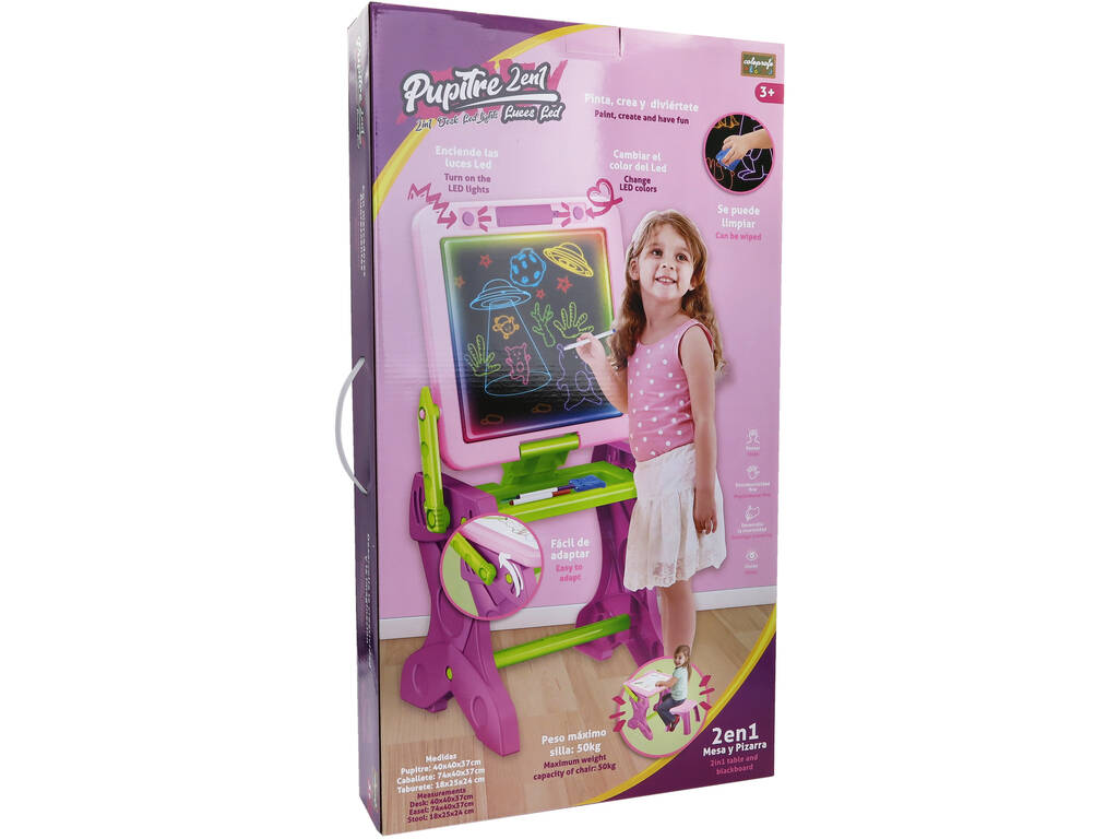 Scrivania rosa 2 in 1 con luce LED e sgabello