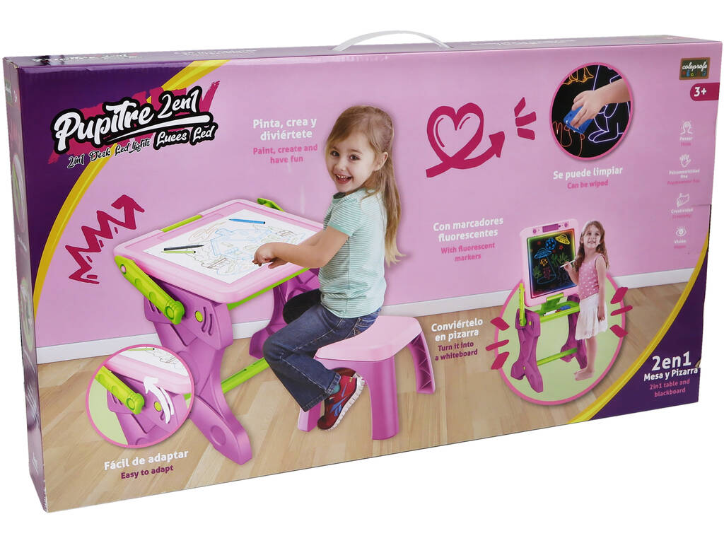 Scrivania rosa 2 in 1 con luce LED e sgabello
