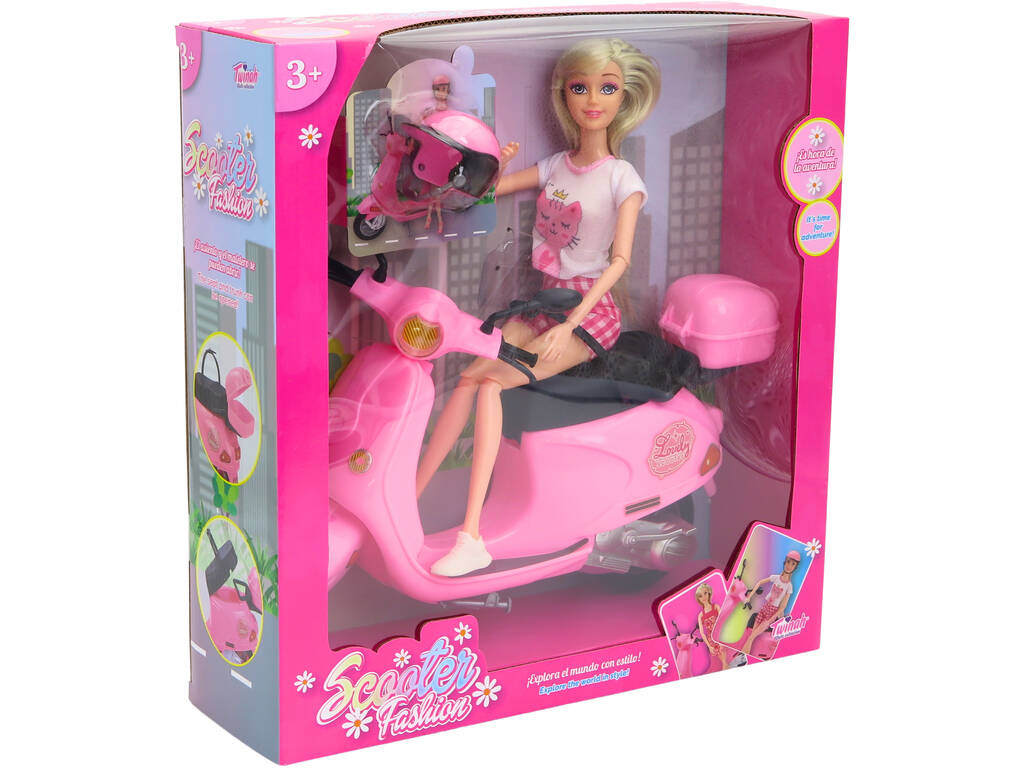 Monopattino fashion bambola con monopattino rosa e casco