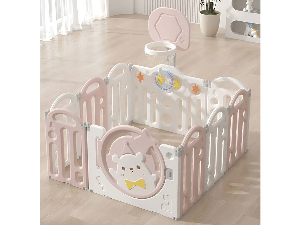 Parque para Bebés Rosa de 61x112x112 cm com Tapete e Cesta