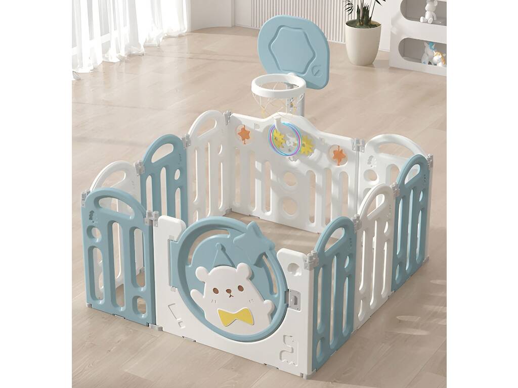 Parc pour bébé bleu 61x112x112 cm avec tapis et panier