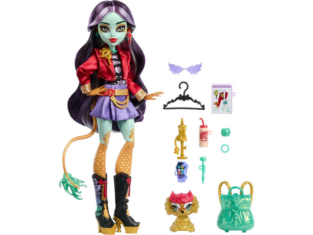 Monster High Bambola Jinafire Long con Cloudy Yun Yun e accessori