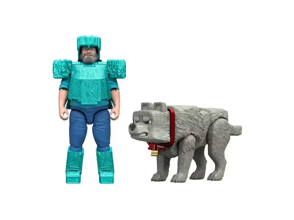 Minecraft Movie Pack Figure Steve con armatura di diamanti e Dennis