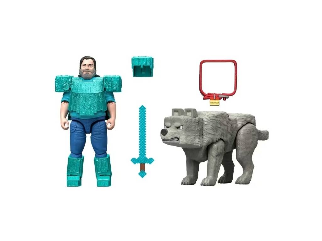 Minecraft Movie Pack Figure Steve con armatura di diamanti e Dennis