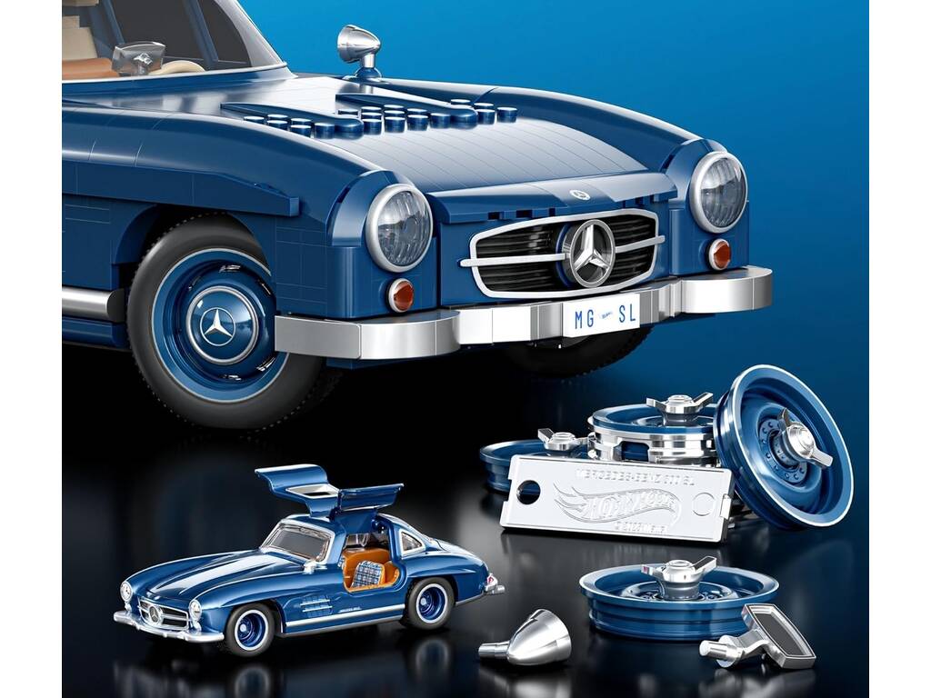 Hot Wheels Premium Series Mercedes Benz 300 SL Set di costruzione con veicolo