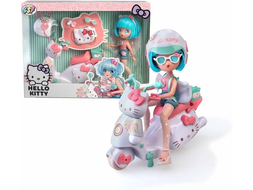 Hello Kitty Super Fans Bambola Pretty Pink da 20 cm con scooter e accessori