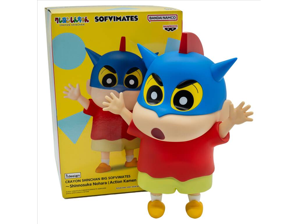 Shinchan Crayon Sofvimates Figura Shinnosuke Nohara Action Kamen Helmet 20 cm