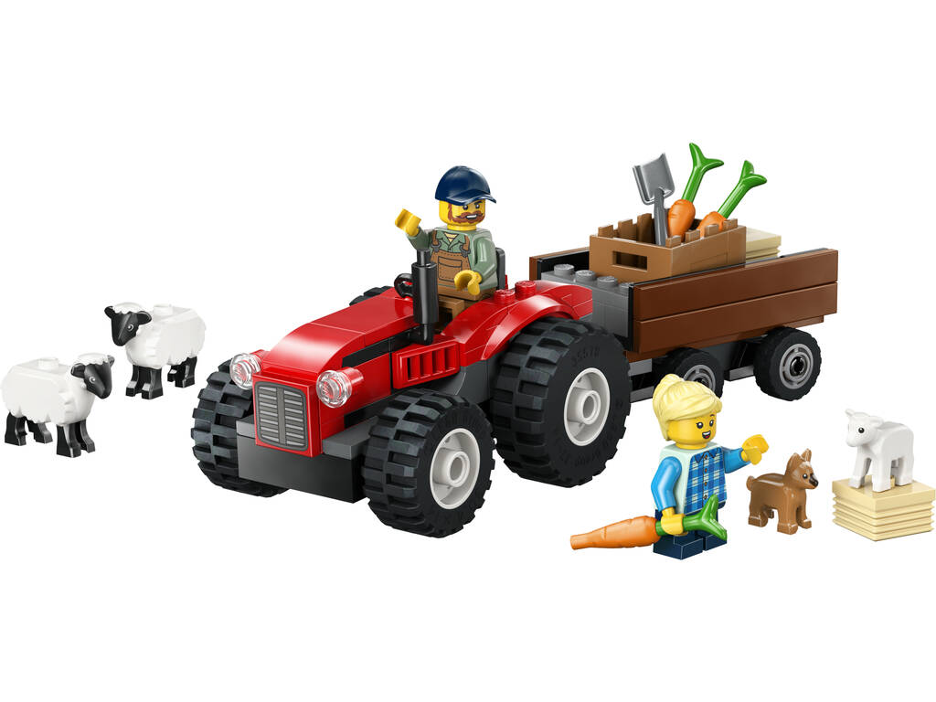 Lego City Trator Vermelho com Reboque e Ovelha