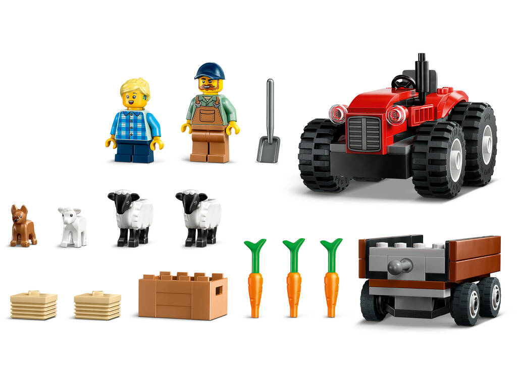 Lego City Trator Vermelho com Reboque e Ovelha