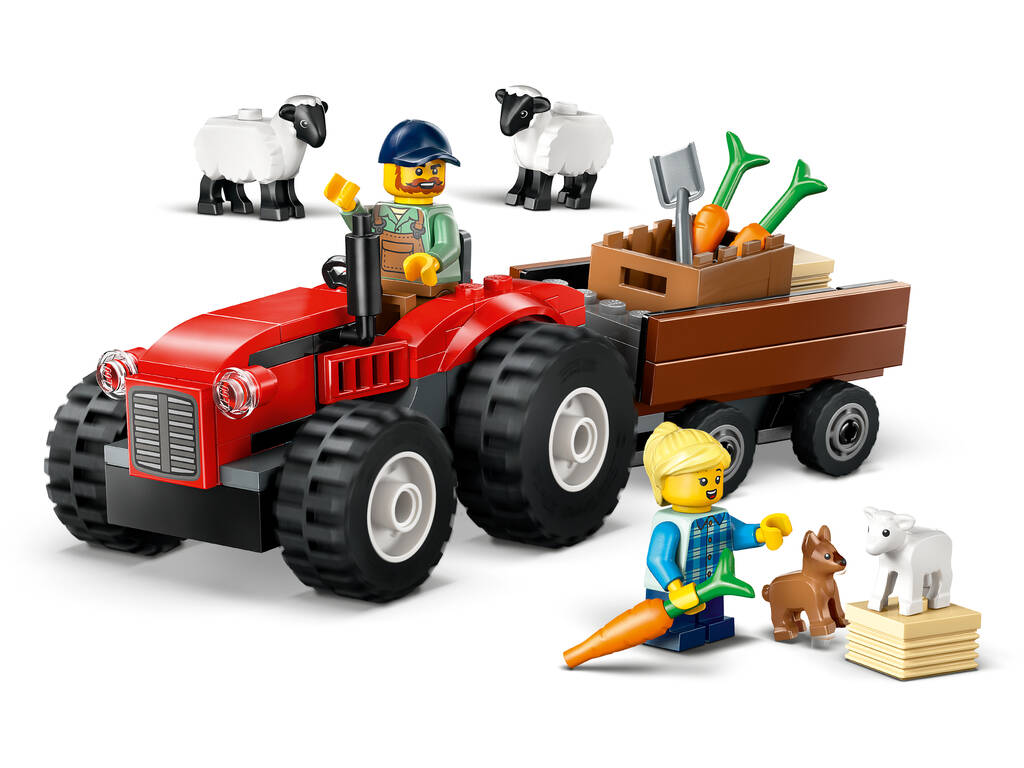 Lego City Trator Vermelho com Reboque e Ovelha