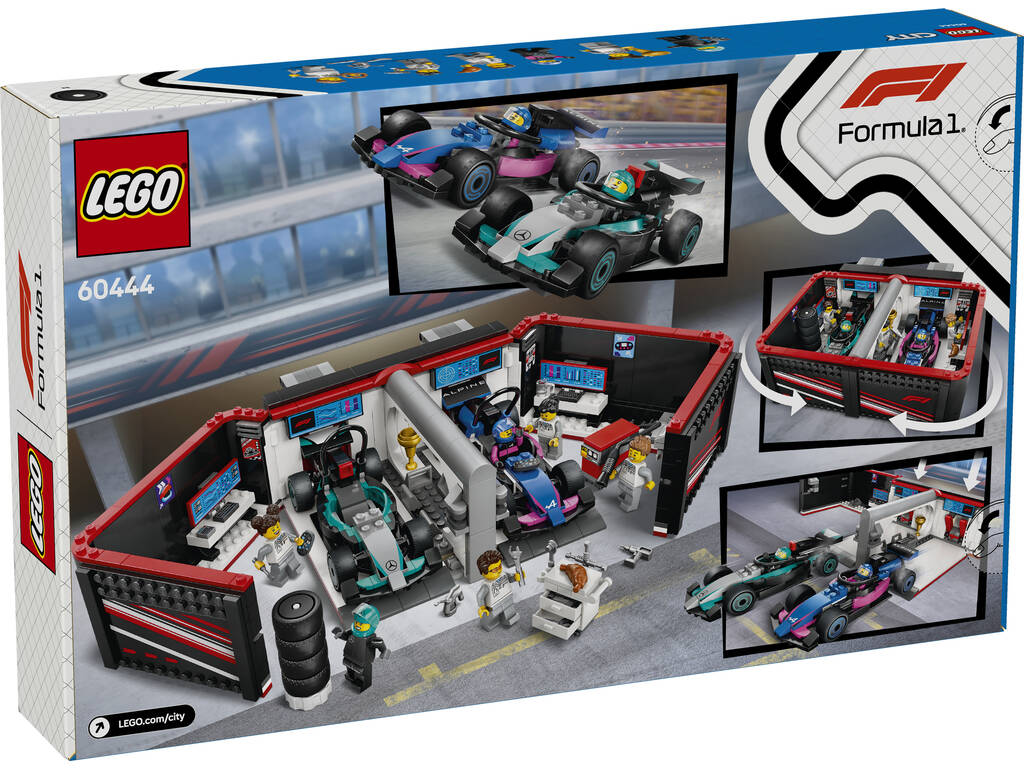 Garage Lego City Formula 1 F1 avec Mercedes AMG et Alpine Cars