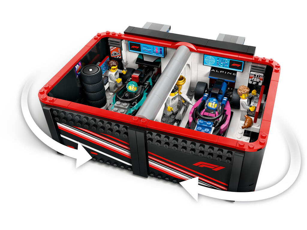 Garage Lego City Formula 1 F1 avec Mercedes AMG et Alpine Cars
