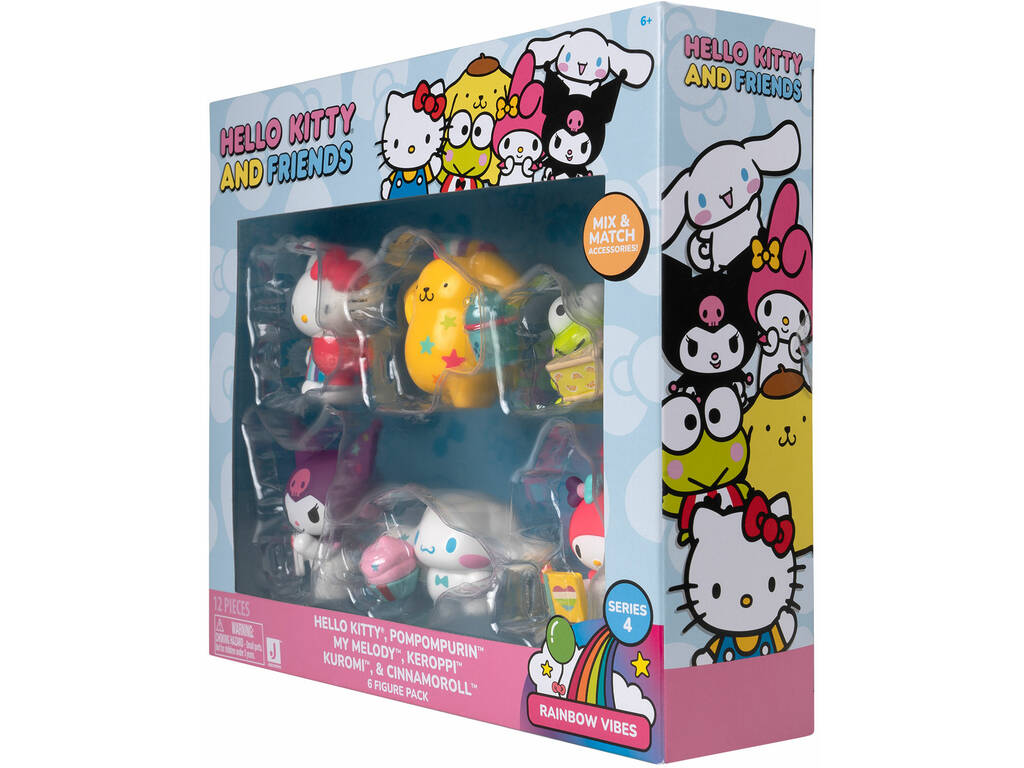 Hello Kitty And Friends Set 6 Figure Rainbow Vibes con Accessori