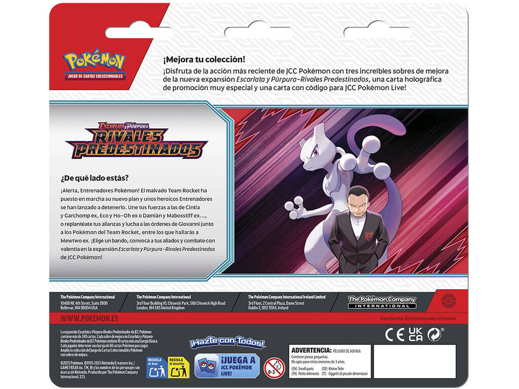 Pokémon TCG Escarlate e Púrpura Rivais Predestinados Blister com 3 Envelopes e Carta Promocional