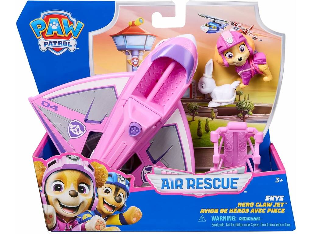 Paw Patrol Air Rescue Figura Skye con aereo degli eroi e pinza