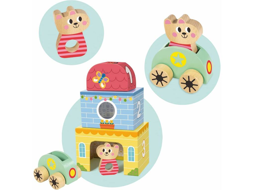 My First Toys con macchina e sonaglio in legno