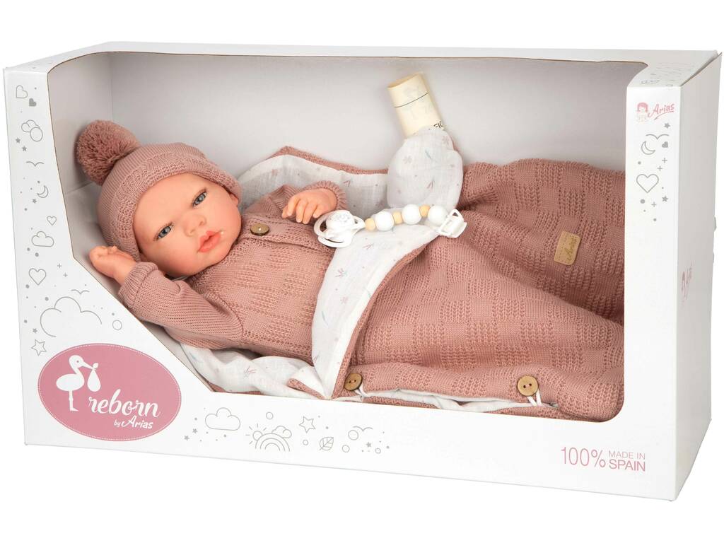 Bambola Bebè Reborn Elba da 40 cm con sacco a pelo