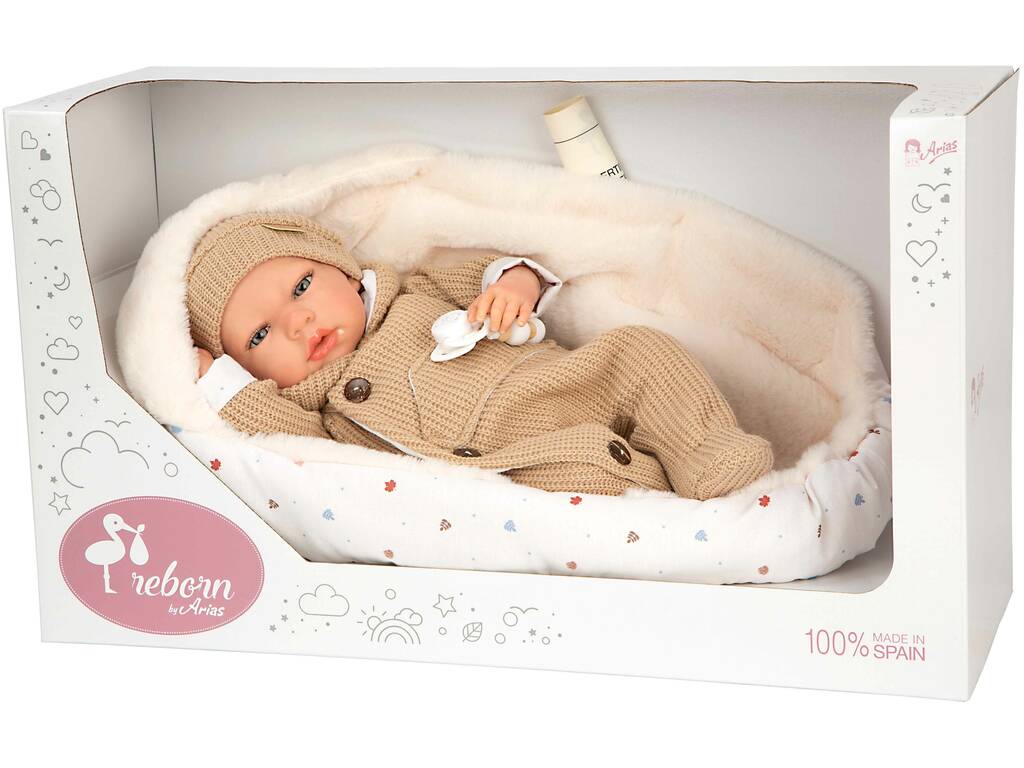 Bambola Reborn Olona da 40 cm con sacco a pelo beige