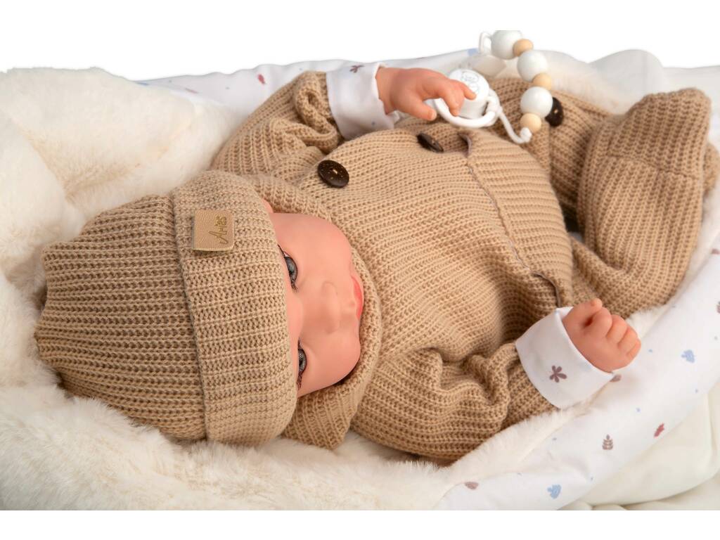 Bambola Reborn Olona da 40 cm con sacco a pelo beige
