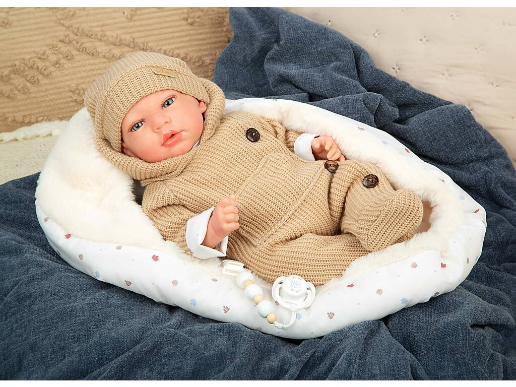 Bambola Reborn Olona da 40 cm con sacco a pelo beige