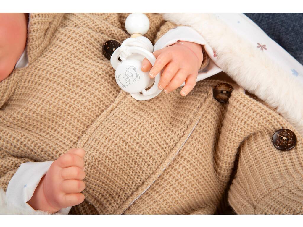 Bambola Reborn Olona da 40 cm con sacco a pelo beige