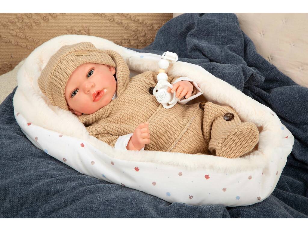 Bambola Reborn Olona da 40 cm con sacco a pelo beige