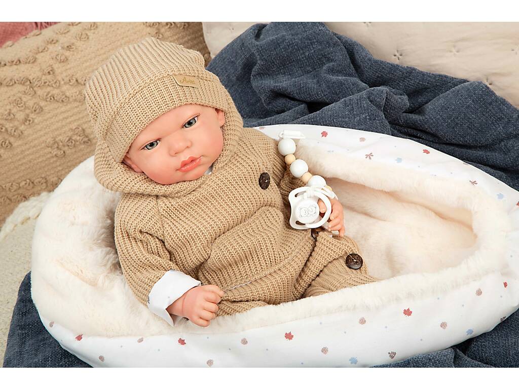 Bambola Reborn Olona da 40 cm con sacco a pelo beige