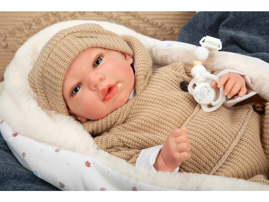 Bambola Reborn Olona da 40 cm con sacco a pelo beige