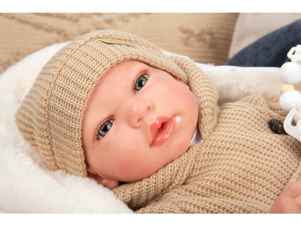 Bambola Reborn Olona da 40 cm con sacco a pelo beige