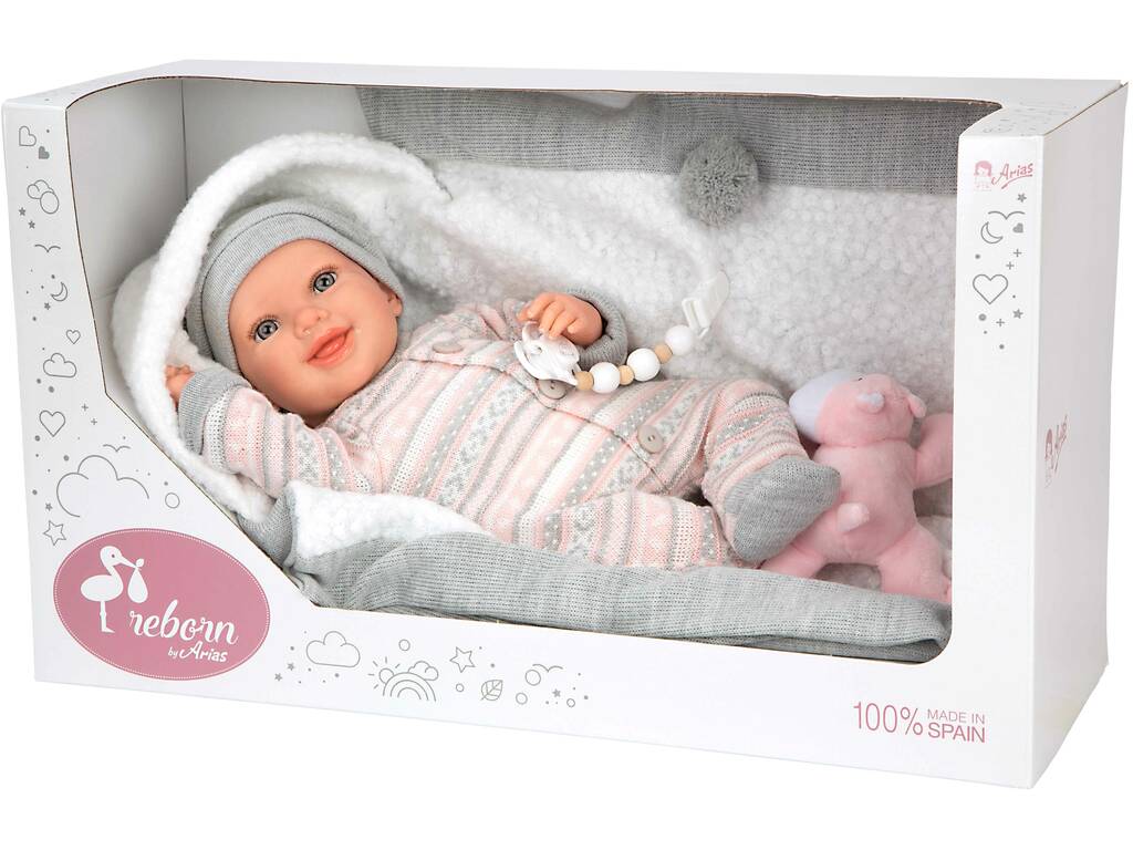 Bambola Reborn Nadia da 40 cm con coperta e peluche