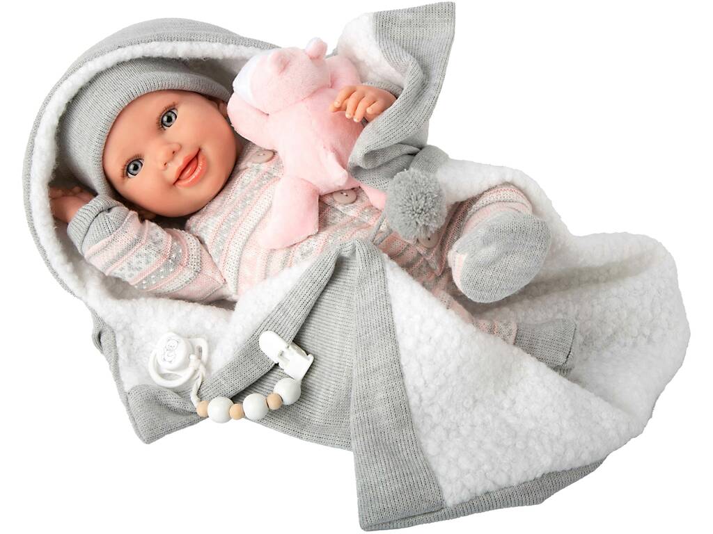 Bambola Reborn Nadia da 40 cm con coperta e peluche