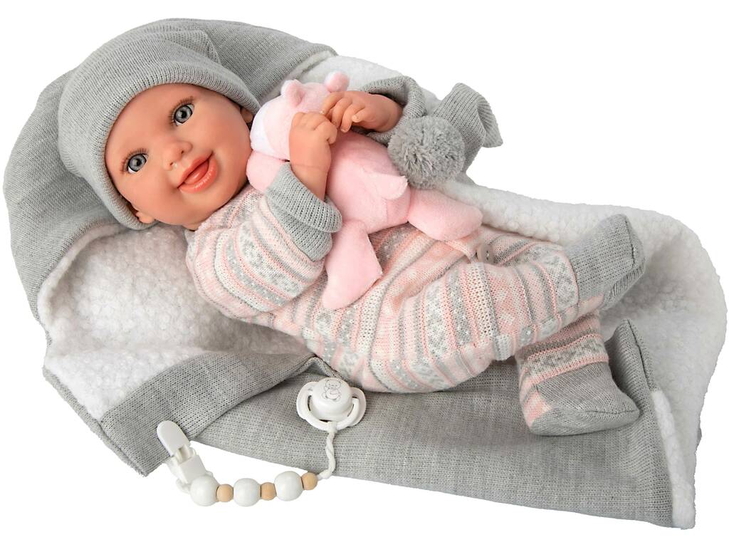 Bambola Reborn Nadia da 40 cm con coperta e peluche